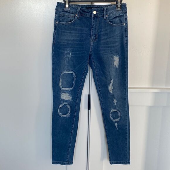 Sanctuary Denim Women’s Mid-Waisted Distressed Skinny Jeans Med Wash Size 27 - Picture 1 of 12